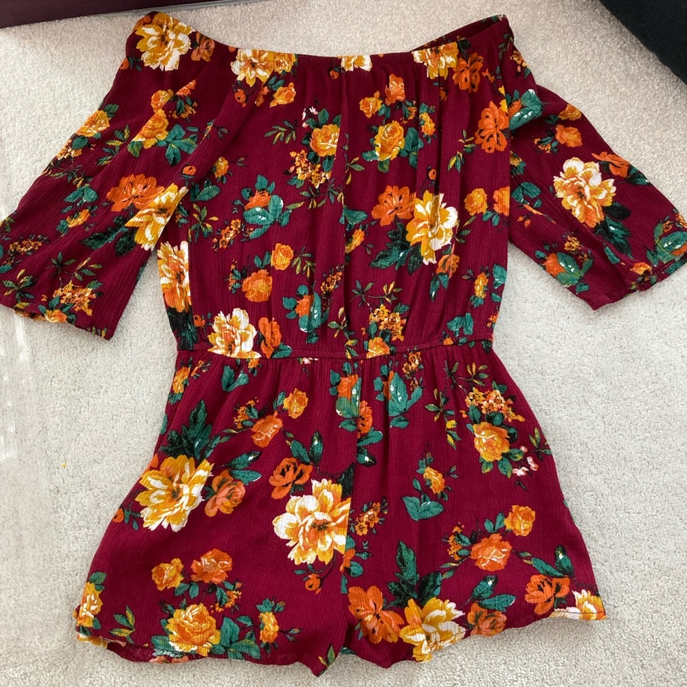 ambiance/charlotte russe burgundy floral romper